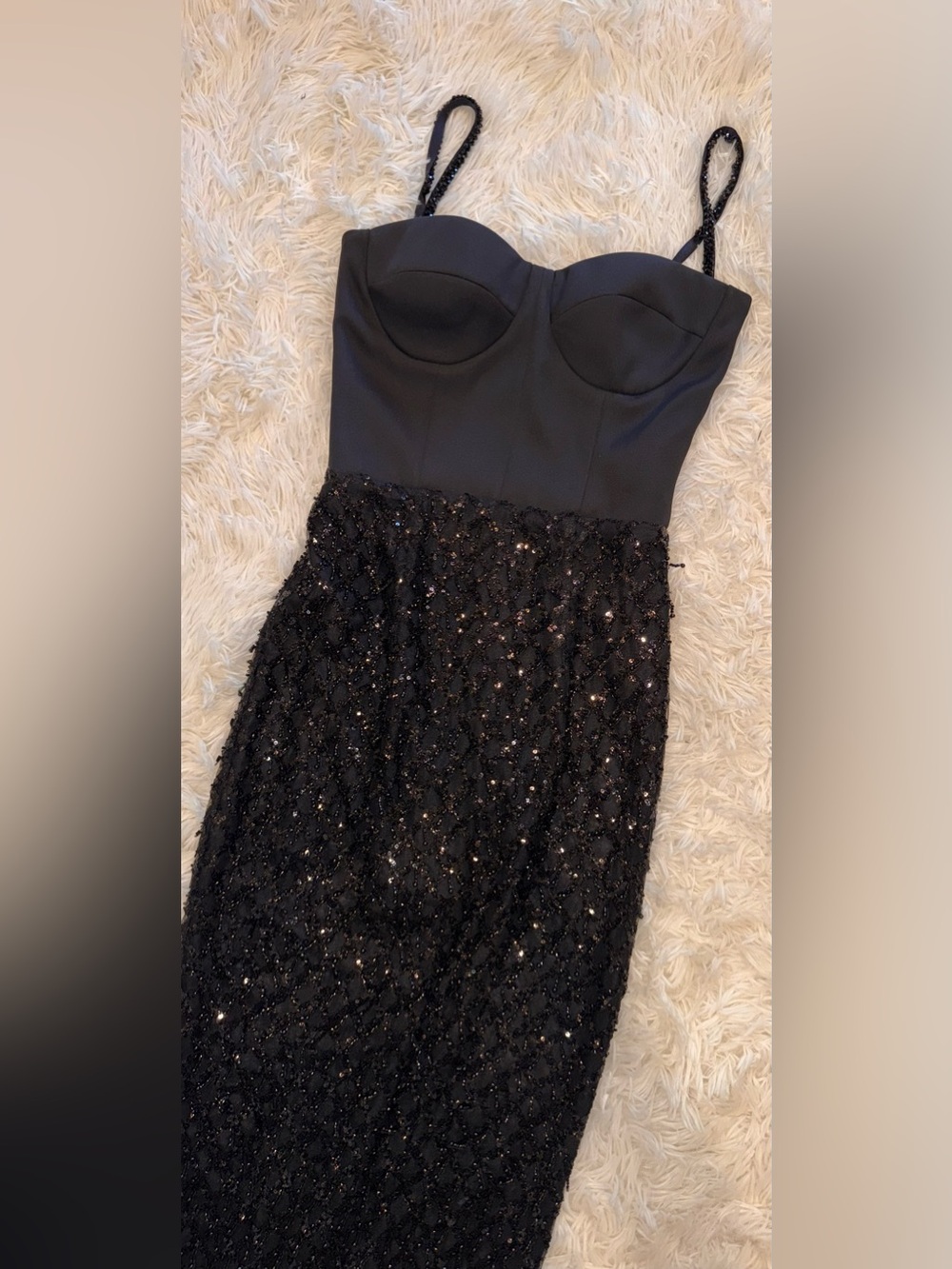NEW NADINE MERABI Valentina Mixed Media Black Beaded Bustier Gown Sz 2 - Picture 6 of 12